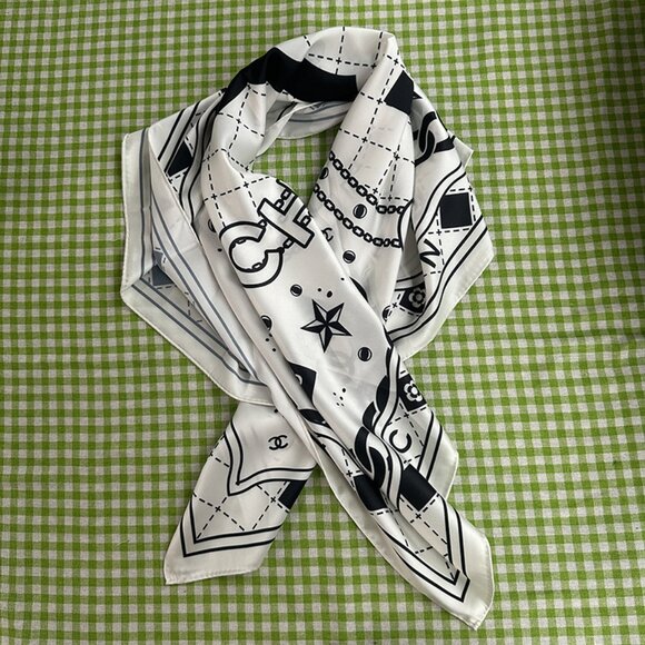 Chanel Black And White Lettering Scarf - Picture 1 of 6